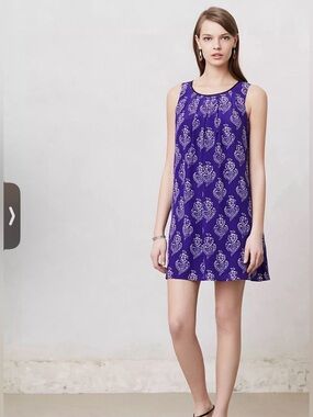 MAEVE Silk Petal Stamp Dress size L Purple Floral Tie Neck Pockets Womens